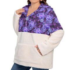 Skull Flower Borg Fleece Hoodie With Half Zip - Wonder Skull
