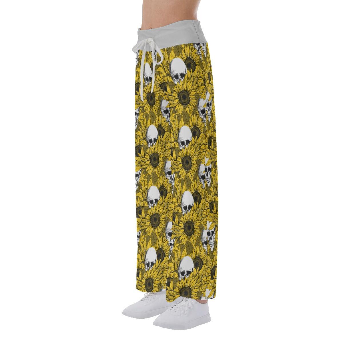 Sunflower And Skull High-waisted Straight-leg Trousers - Wonder Skull