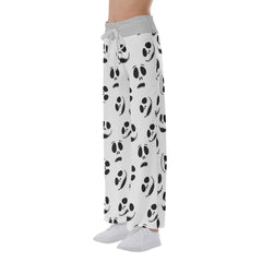 Nightmare White Face Pattern Pajama Pants Print Drawstring Palazzo Lounge - Wonder Skull