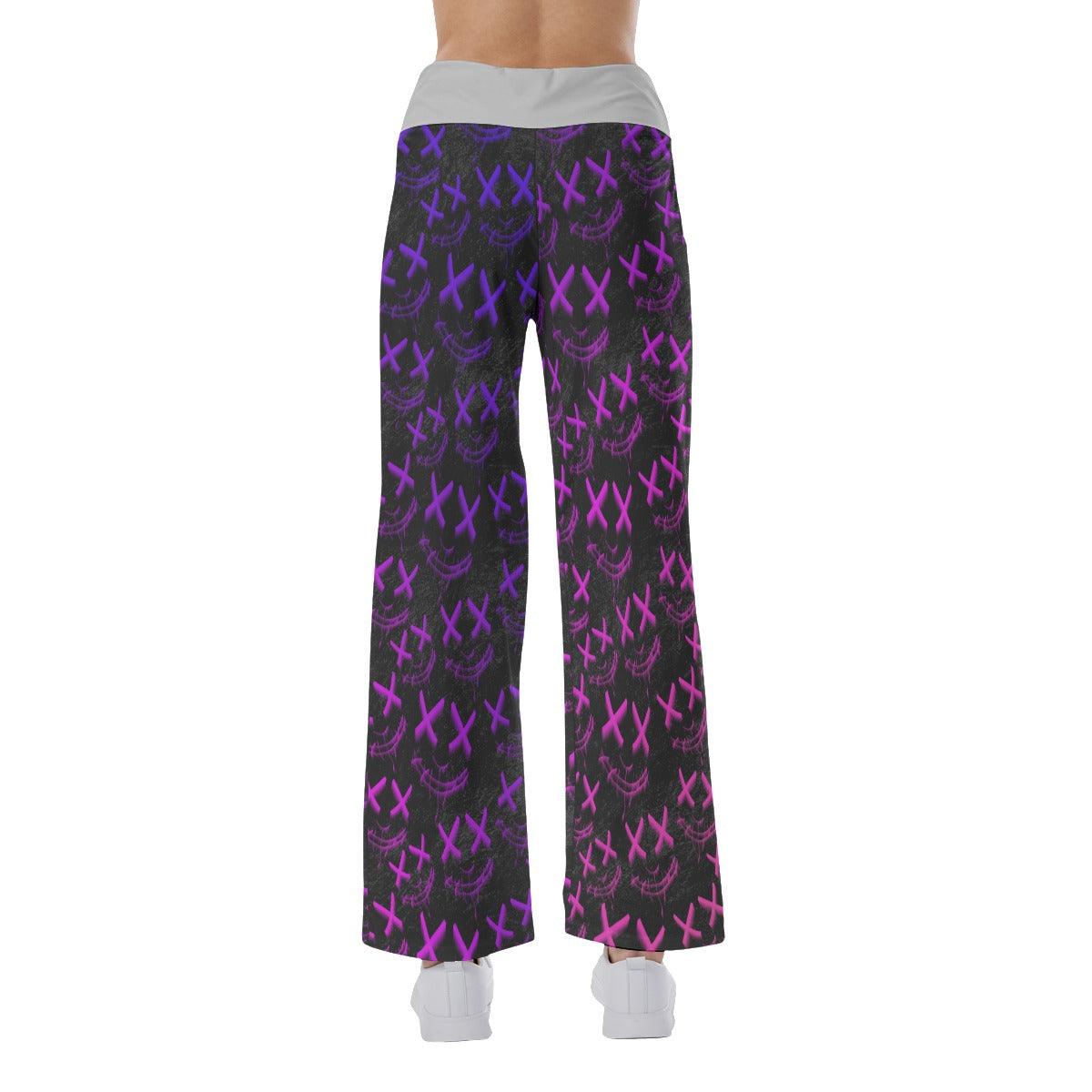 Face Smile Pattern Pink High-waisted Straight-leg Trousers - Wonder Skull