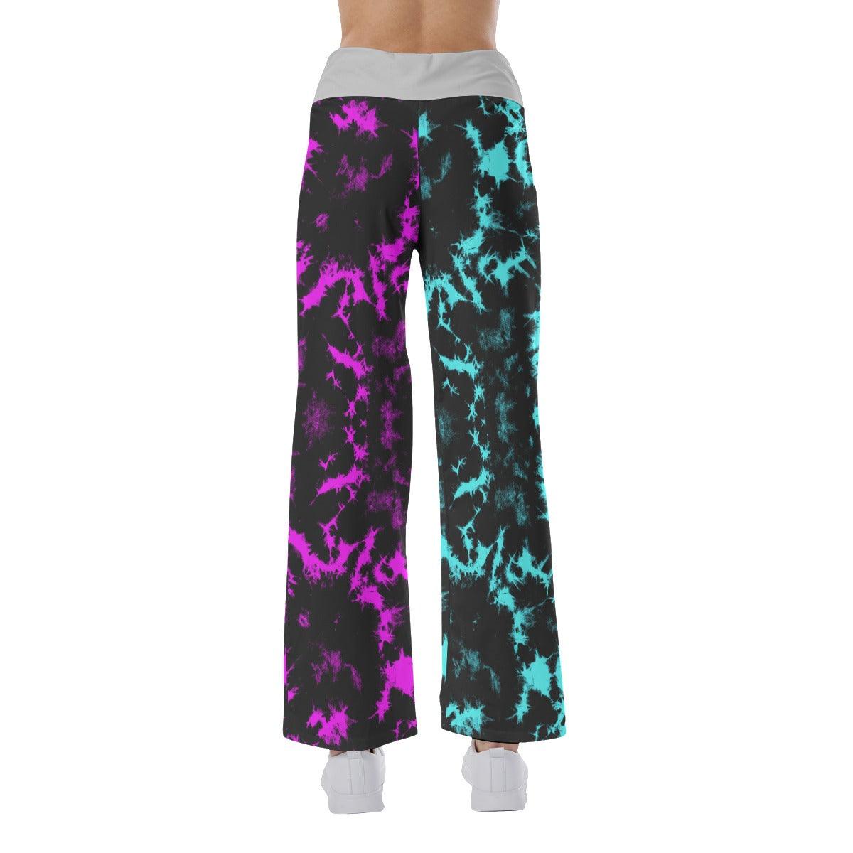 Baby Girl Half Pink Cyan High-waisted Wide Leg Pants - Wonder Skull