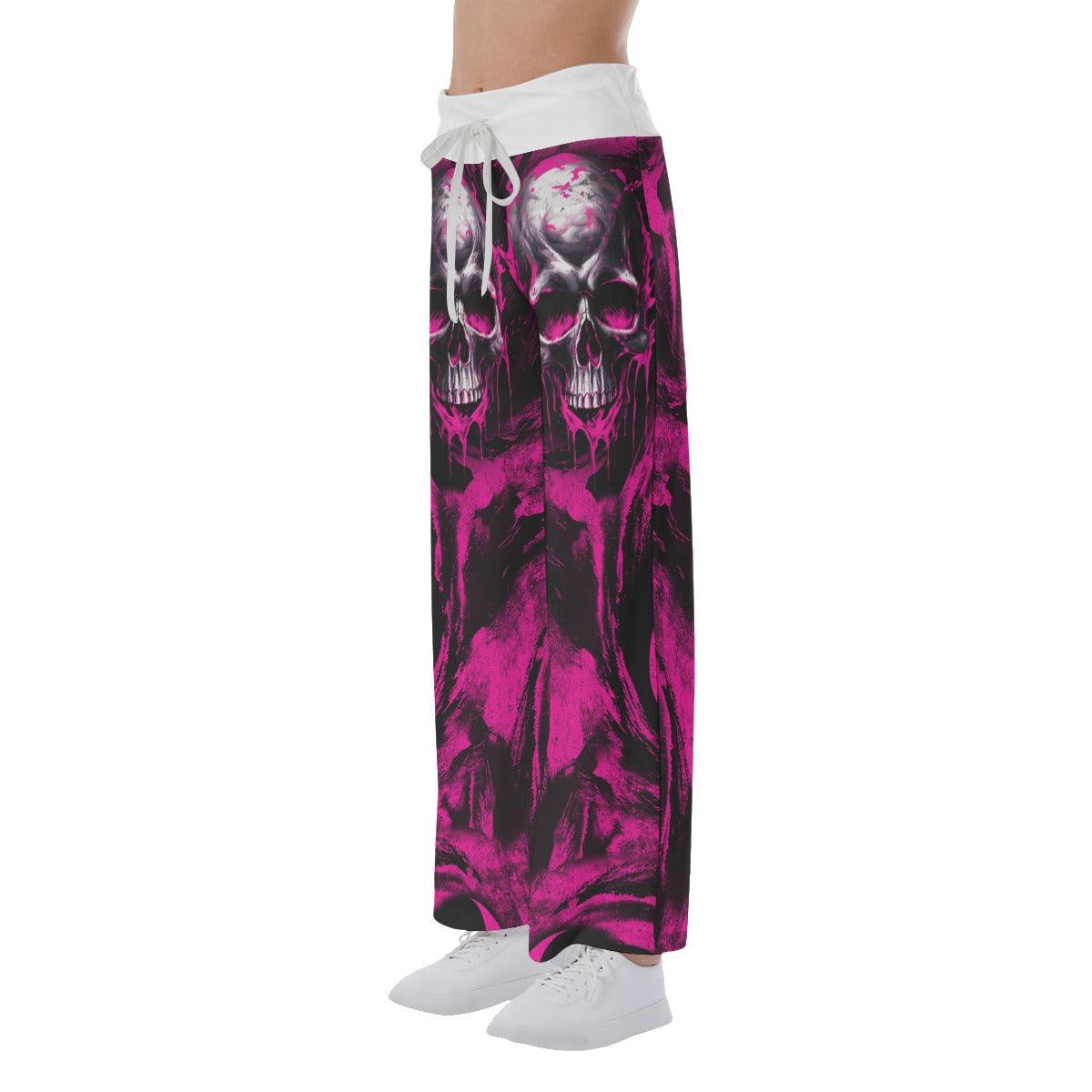 Pink Tornado Skull Psycho High-waisted Wide Leg Pants - Wonder Skull