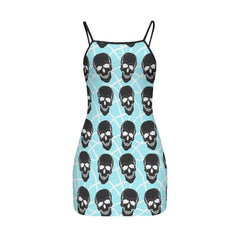 Cyan Skull Lovers Printed Body Dress, Naughty Sleeveless Minidress For Women-Wonder Skull
