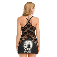 Catloween All-Over Print Women Black Lace Cami Dress, Funny Nightwear For Women - Wonder Skull