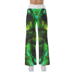Green Purple Fire Skull High-waisted Wide Leg Pants - Wonder Skull