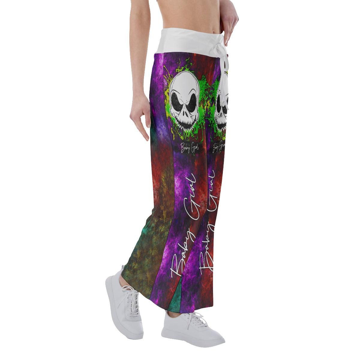 Night Wonder Skull Abtract Color High-waisted Wide Leg Pants - Wonder Skull
