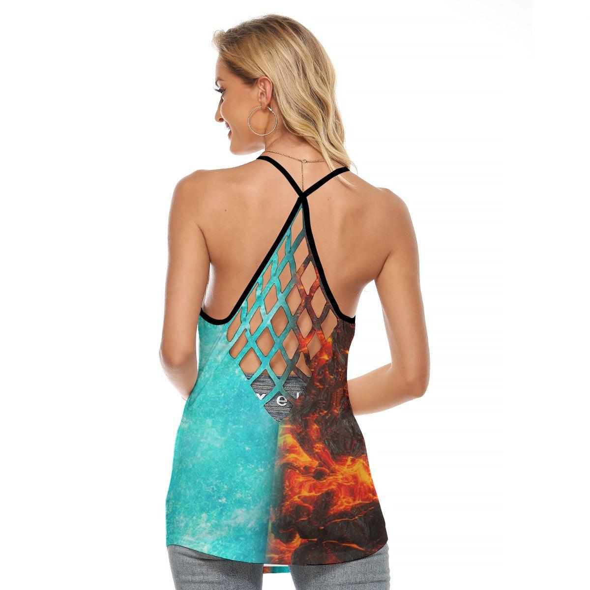 Fire & Snow Wolf Criss-Cross Open Back Tank Top, Hot T-Shirt For Women - Wonder Skull