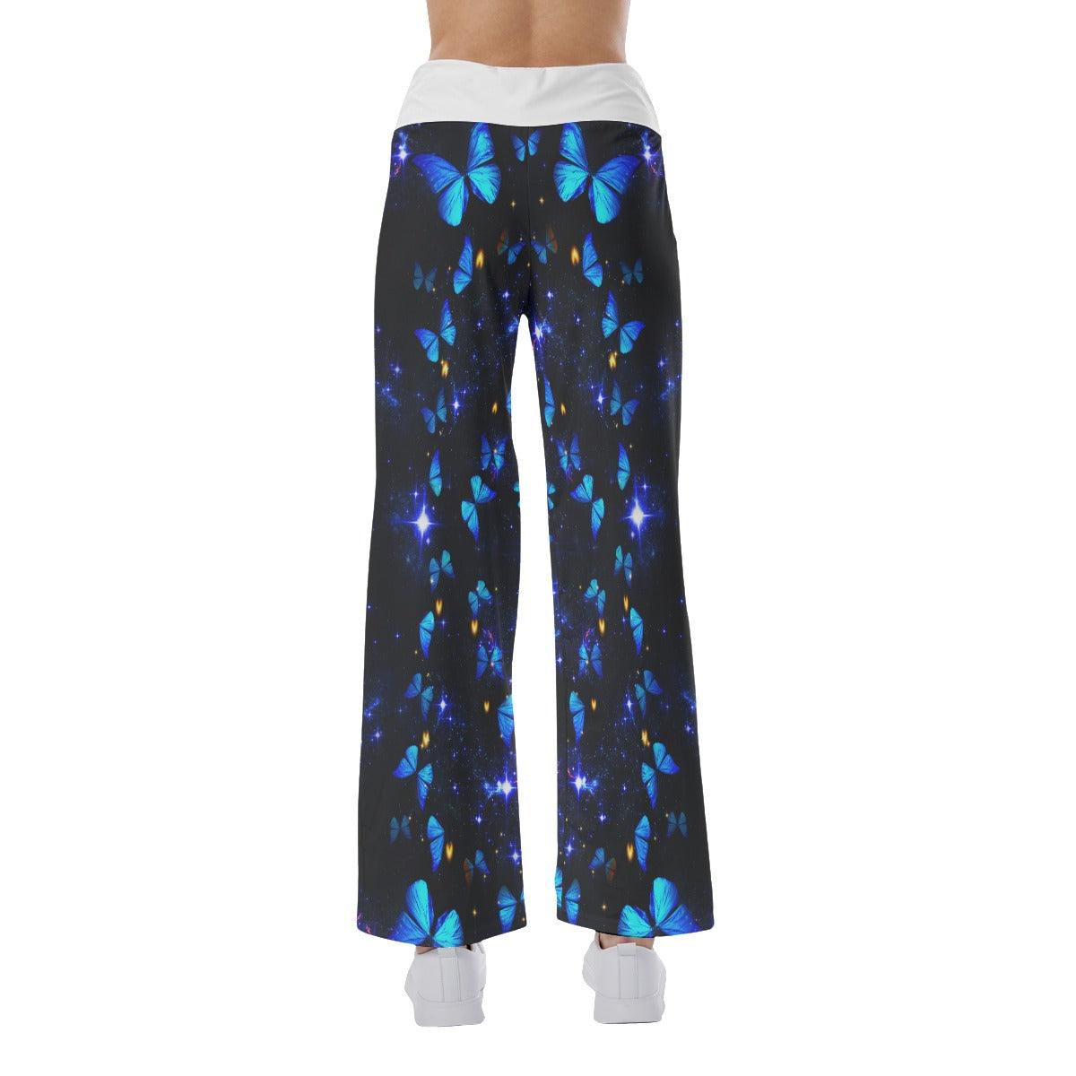 Neon Light Skull Butterfly High-waisted Wide Leg Pants - Wonder Skull