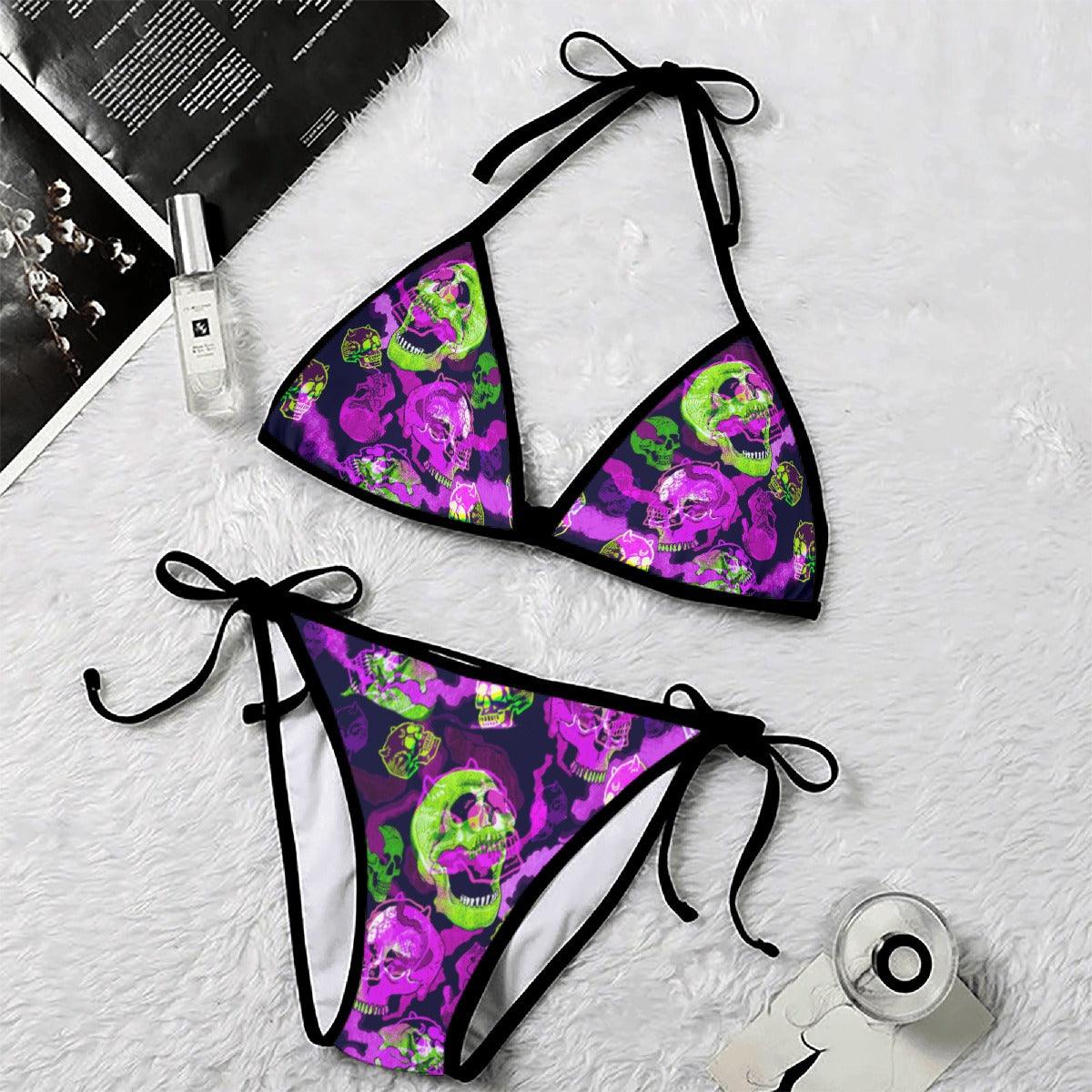 Solid Tiedye Green Purple Micro Triangle Bikini Swimsuit - Wonder Skull