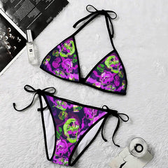 Solid Tiedye Green Purple Micro Triangle Bikini Swimsuit - Wonder Skull