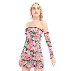 Chaotic Pink Rose Skull Off-shoulder Back Lace-up Dress - Wonder Skull