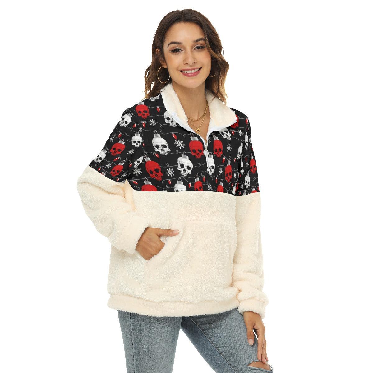 Bauble Skull Borg Fleece Sweatshirt With Half Zip - Wonder Skull