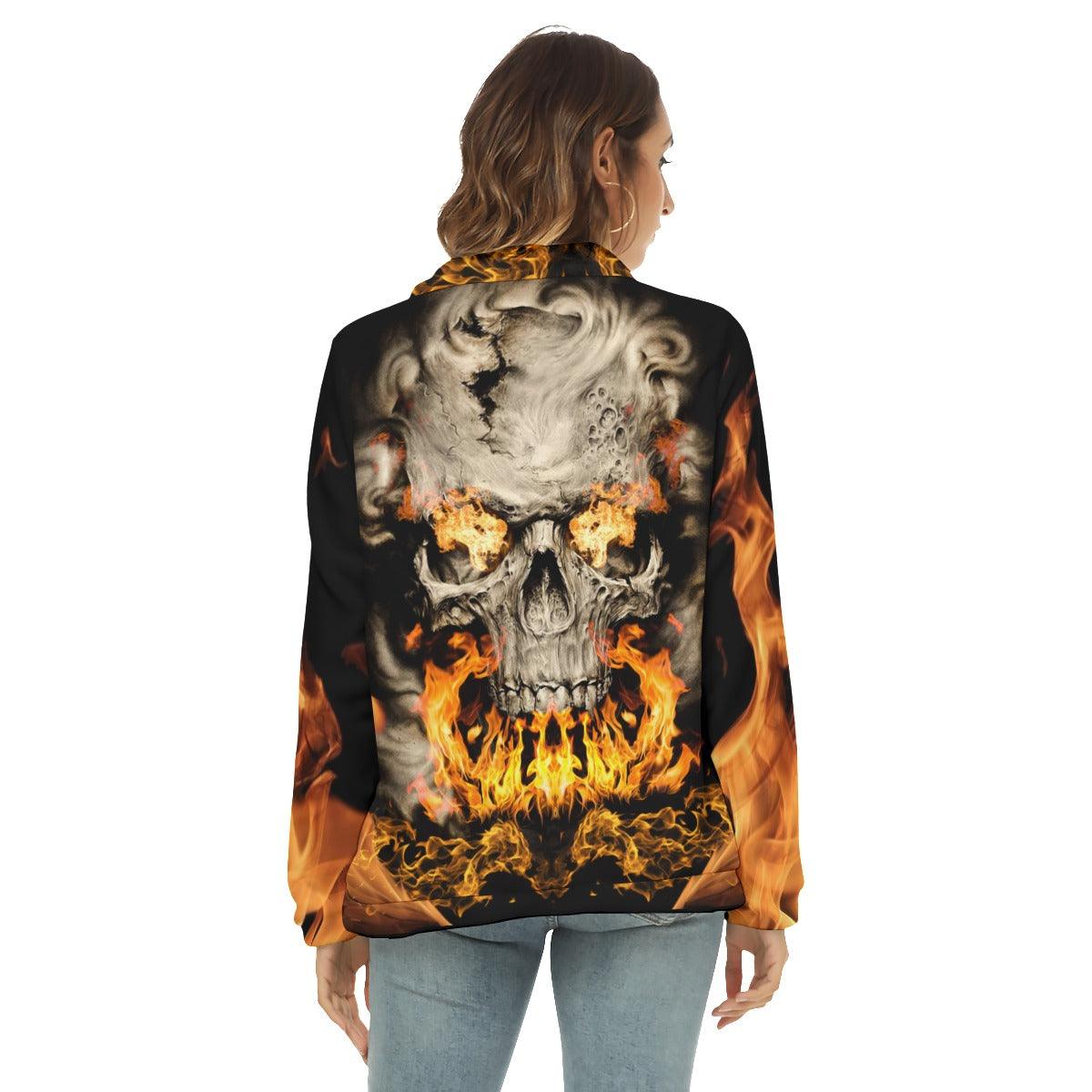 Skull Fire Borg Fleece Sweatshirt With Half Zip - Wonder Skull