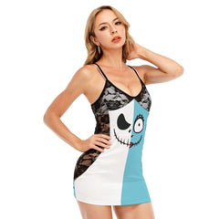 Gothic Skull Couple Of Nightmare Love Women Black Lace Cami Dress - Wonder Skull