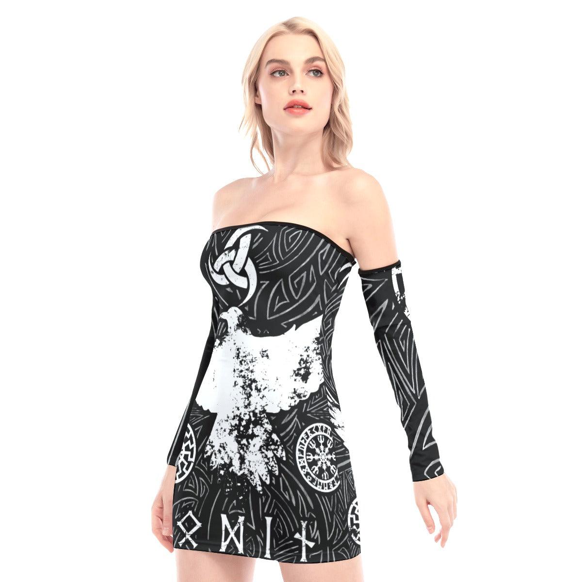 Viking Raven Off-shoulder Back Lace-up Dress - Wonder Skull