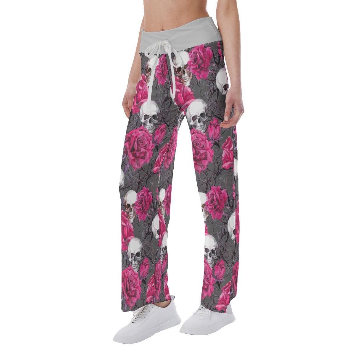Skull And Rose High-waisted Straight-leg Trousers - Wonder Skull