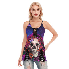 Skull Rose Pattern Gothic Eyelet Lace-up Letter Dress - Wonder Skull