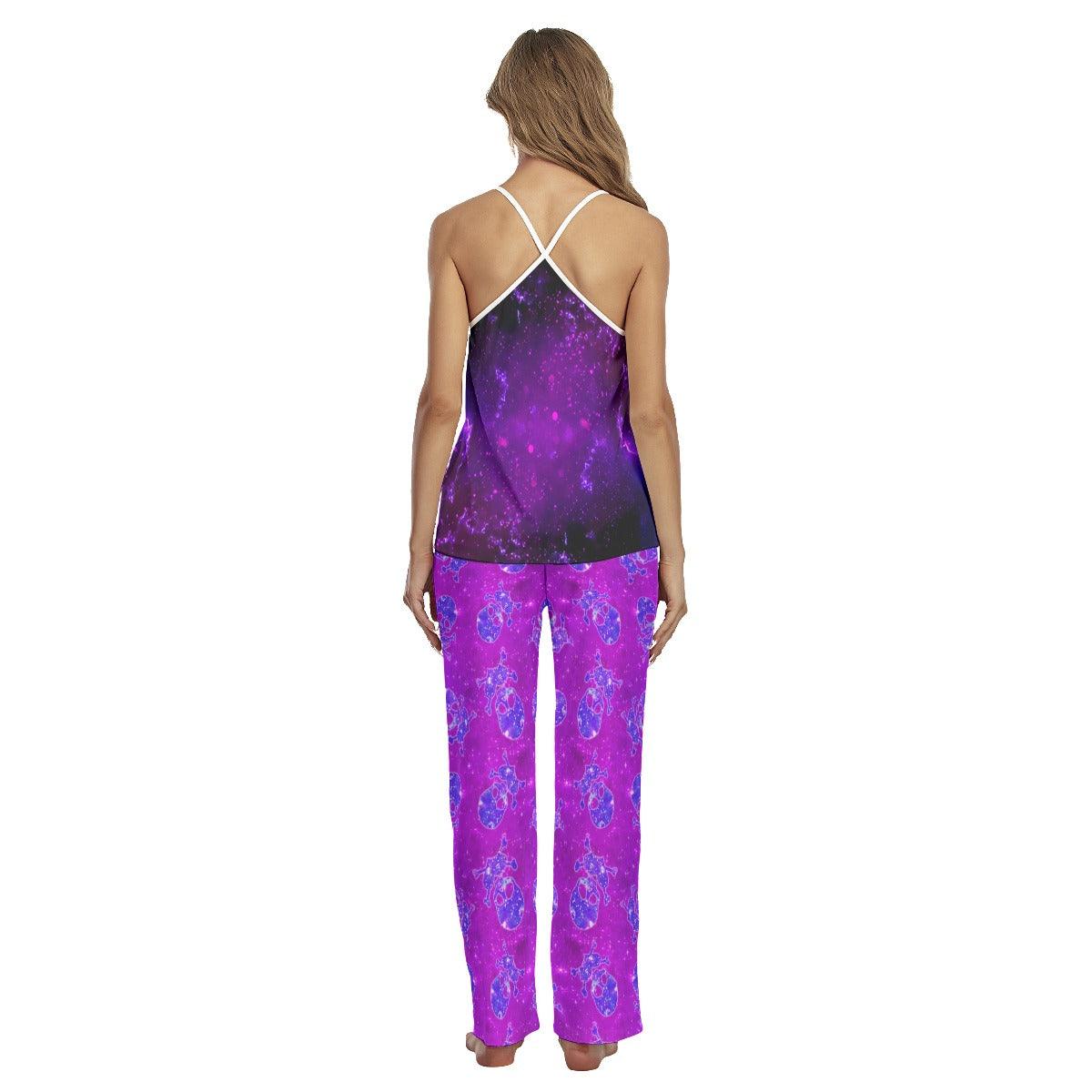 Violet Abstract Skull Gothic Cami Pajamas Sets For Women Sleepwears Combo - Wonder Skull