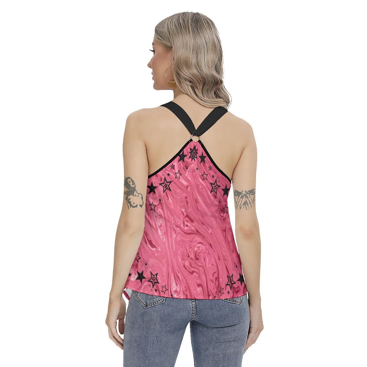 Skull Rose Racing Tank Top With Irregular Hem - Wonder Skull