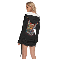 It's The Most Time All Over Print Women One Shoulder Dress With Waist Shirring, Halloween Long Hoodie For Women - Wonder Skull