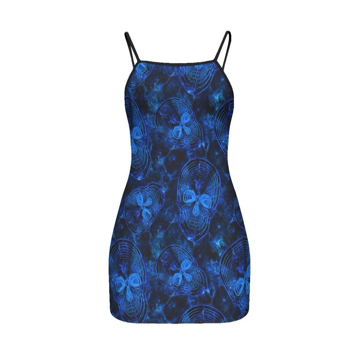 Radiation Blue Skull Artwork Printed Body Dress, Naughty Sleeveless Minidress For Women-Wonder Skull