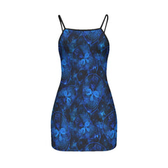 Radiation Blue Skull Artwork Printed Body Dress, Naughty Sleeveless Minidress For Women-Wonder Skull