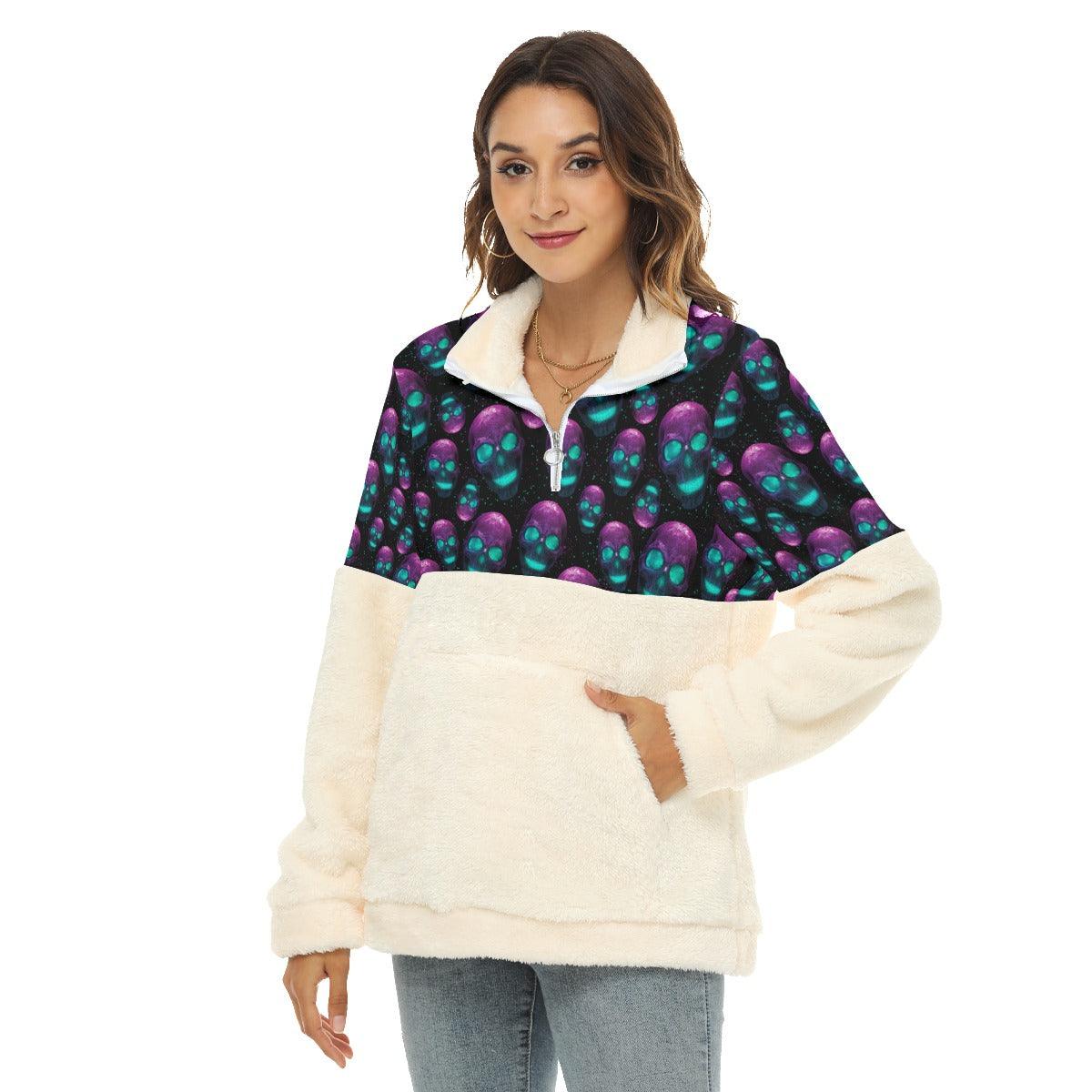 Galaxy Skull Borg Fleece Sweatshirt With Half Zip - Wonder Skull