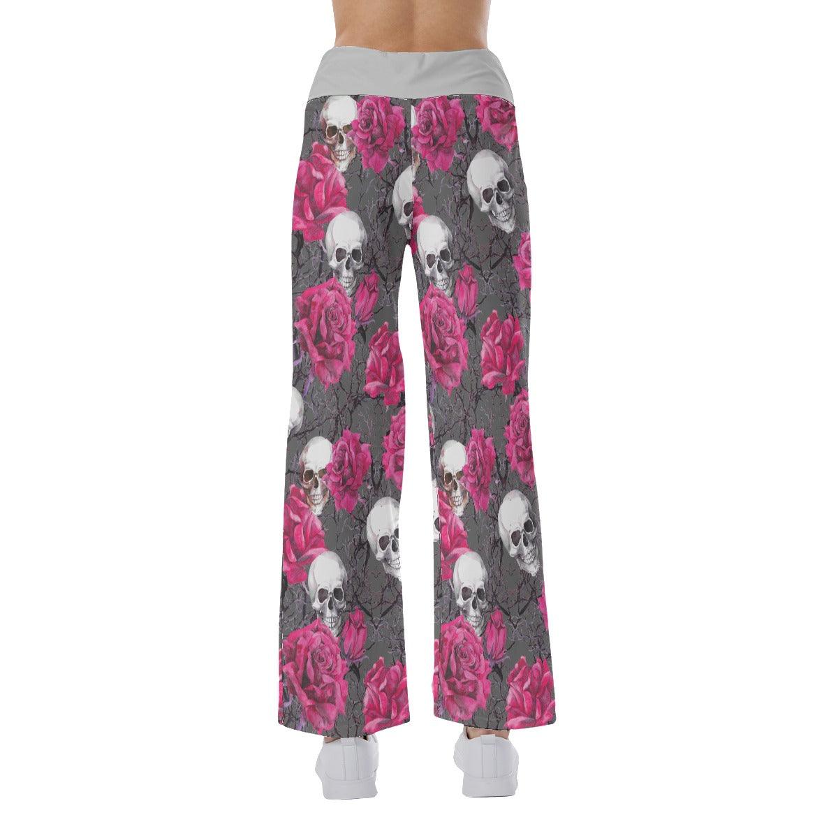 Skull And Rose High-waisted Straight-leg Trousers - Wonder Skull