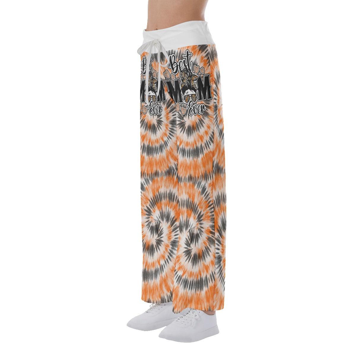 Orange Black Tribe Vibe Skull Mom High-waisted Wide Leg Pants - Wonder Skull