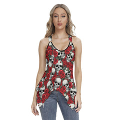 Rose Skull Pattern Gothic Women's Racing Tank Top With Irregular - Wonder Skull