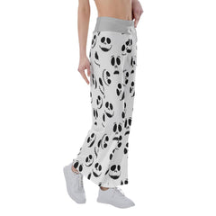 Nightmare White Face Pattern Pajama Pants Print Drawstring Palazzo Lounge - Wonder Skull