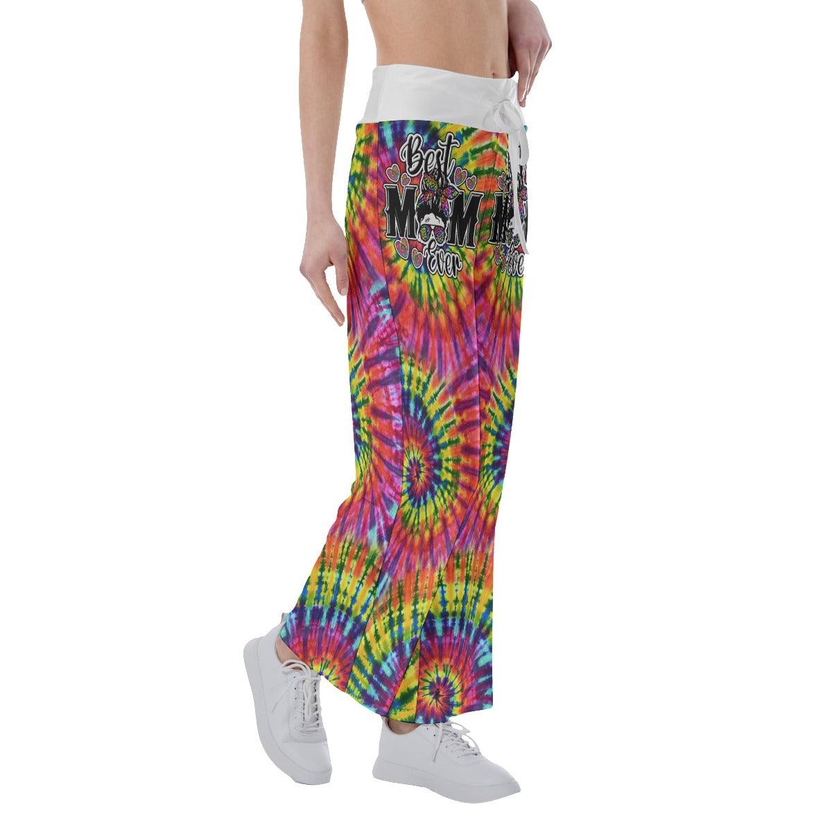 Rainbow TieDye Skull Mom High-waisted Wide Leg Pants - Wonder Skull