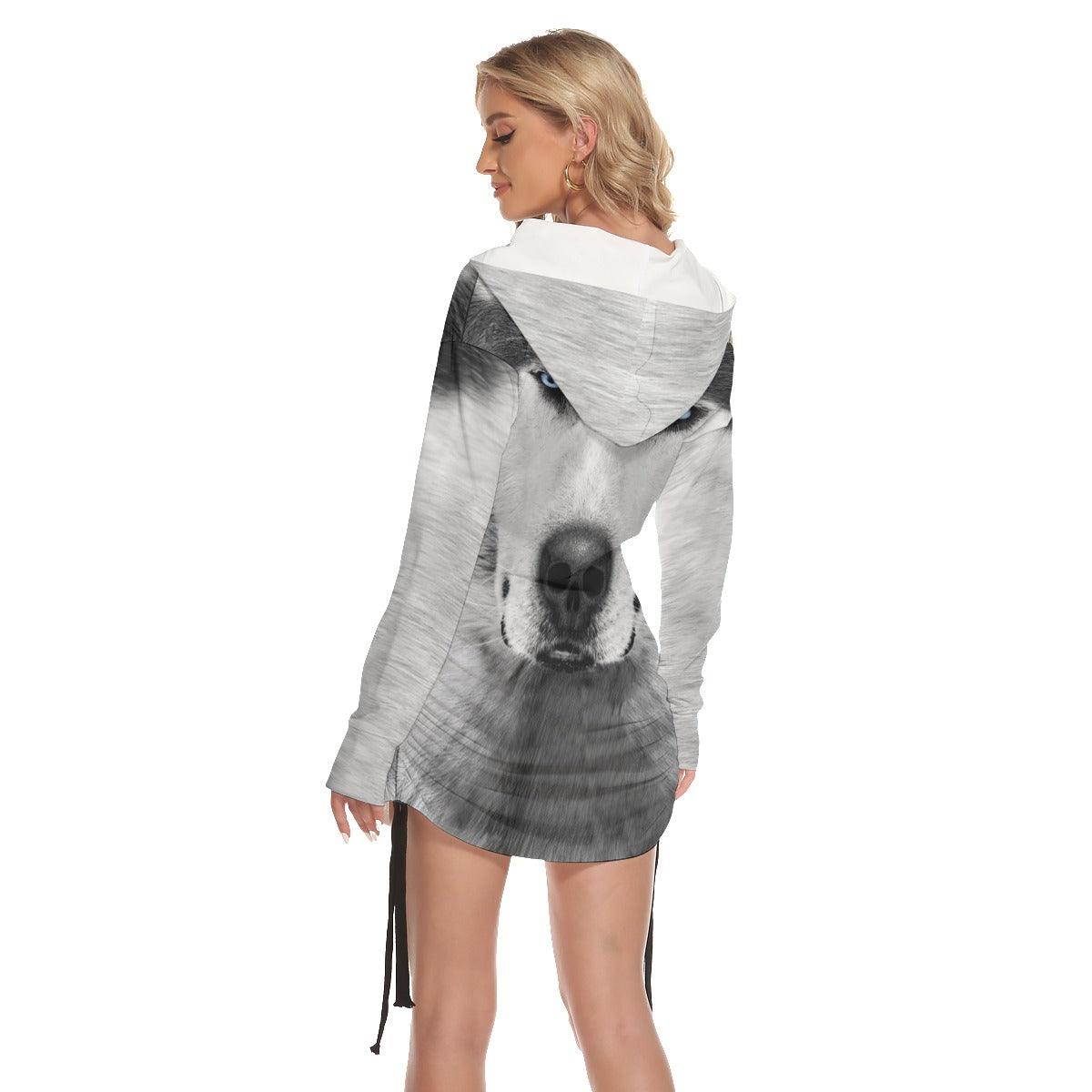 Wolf Face One Shoulder Dress For Women - Wonder Skull