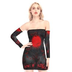 Halloween Rise of the Dead Off-shoulder Back Lace-up Dress - Wonder Skull