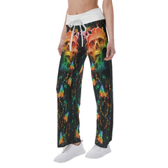 Water Color Skull Butterfly High-waisted Wide Leg Pants - Wonder Skull