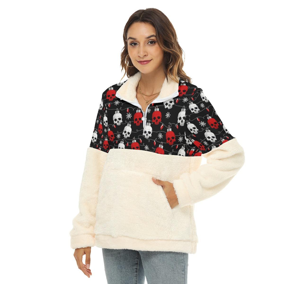 Bauble Skull Borg Fleece Sweatshirt With Half Zip - Wonder Skull