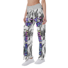 Face Smile Tiedye Gray White High-waisted Wide Leg Pants - Wonder Skull
