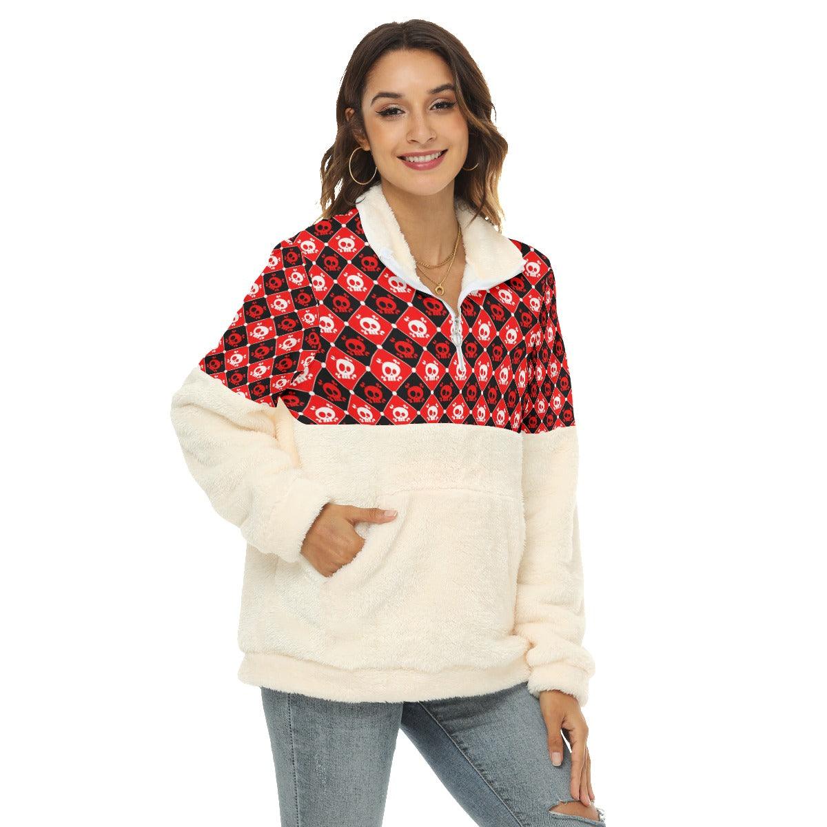 Pattern Skull Borg Fleece Sweatshirt With Half Zip - Wonder Skull