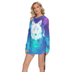 Blue Space Wolf One Shoulder For Women - Wonder Skull