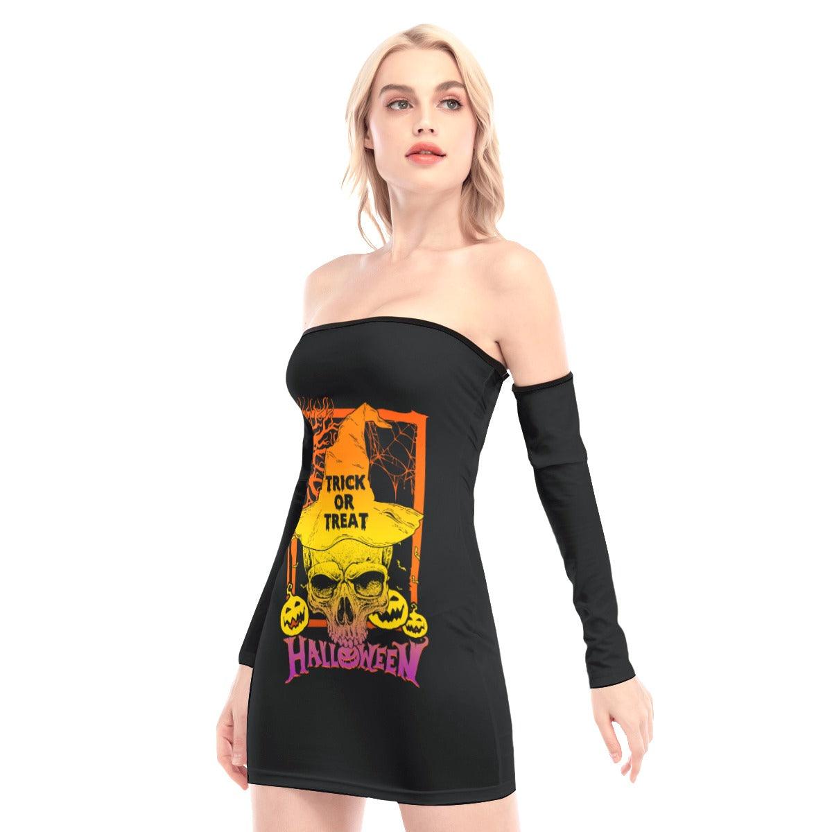 Halloween Skull Off-shoulder Back Lace-up Dress - Wonder Skull