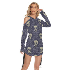 Christmas Violet White Skull Pattern Print Open Shoulder Dress - Wonder Skull