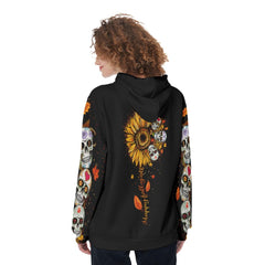 Happy Fall Y'all Skull Flower Funny Hoodie For Women - Wonder Skull