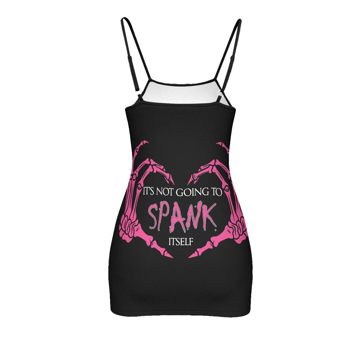 Spank Itself Skull Printed Body Dress, Naughty Sleeveless Minidress For Women-Wonder Skull