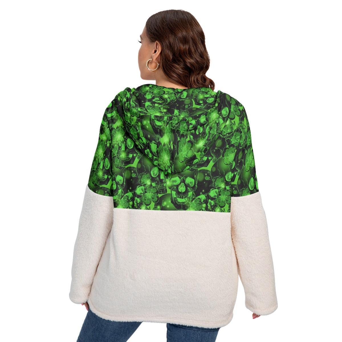 Green Skull Borg Fleece Hoodie With Half Zip - Wonder Skull