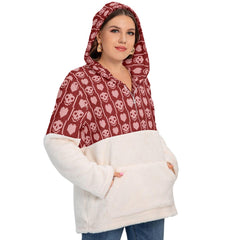 Red Skull Ugly Borg Fleece Hoodie With Half Zip - Wonder Skull