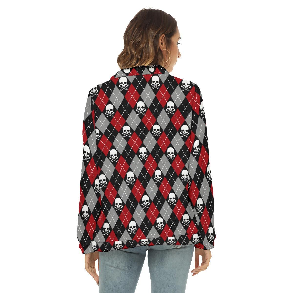 Argyle Skull Borg Fleece Sweatshirt With Half Zip - Wonder Skull