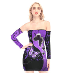 Lavender Butterflies Off-shoulder Back Lace-up Dress - Wonder Skull