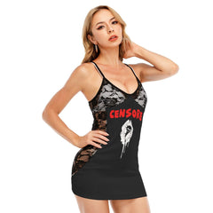 Funny Skull Censore Black Lace Sleepwears Babydol Dresses - Wonder Skull