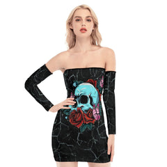 Skull Rose Crack Off-shoulder Back Lace-up Dress - Wonder Skull