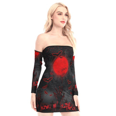 Halloween Rise of the Dead Off-shoulder Back Lace-up Dress - Wonder Skull